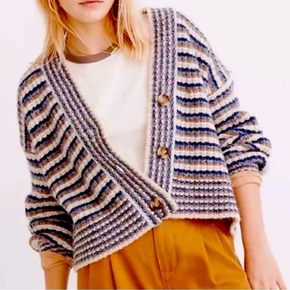 AS: Madewell Waller Striped Cardigan Sweater Classic Wool Blend